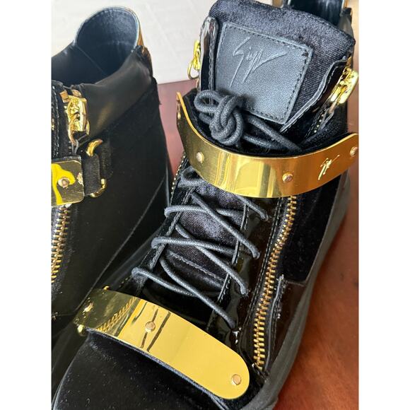 Giuseppe Zanotti Coby High top zip lace up sneakers black velvet size 42 men main image 7